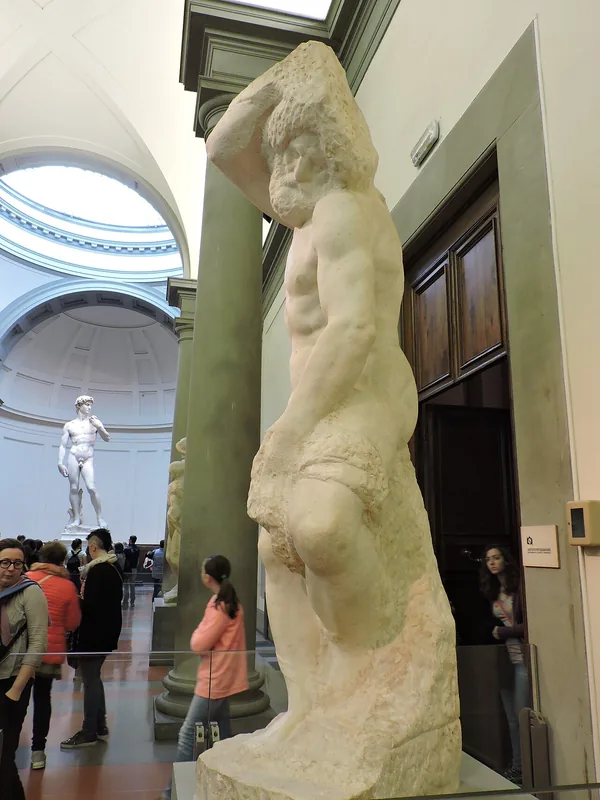 Michelangelo's unfinished marble Bearded Slave, Galleria dell'Accademia, Florence